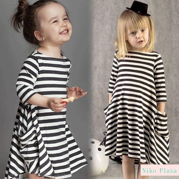 ワンピース 女の子 夏 半袖 ワンピース ゆったり ボーダー フレアスカート チュニック 80 90 100 110