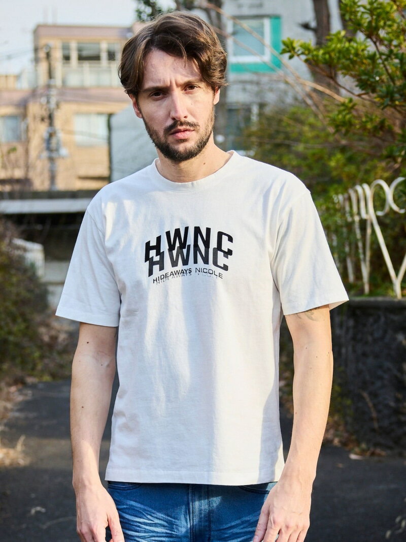 Rakuten - ピグメント加工ロゴプリント半袖Tシャツ HIDEAWAYS NICOLE ニコル トップス カットソー・Tシャツ ホワイト グレー【送料無料】[Rakuten Fashion]