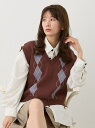 【SALE/30%OFF】アーガイルパターンベスト NICOLE CLUB ニコル クラブ トップス ニット グレー ネイビー ブラウン【RBA_E】[Raku...