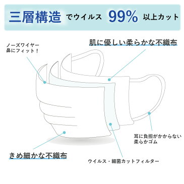 期間限定！あす楽・即納・在庫あり【不織布マスク 50枚入り】高性能3層構造 使い捨て 送料無料 サージカルマスク 大人用マスク 普通サイズ 花粉 PM2.5 立体マスク　医療・病院・介護にも（日本企画です、日本製ではありません）