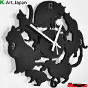 A590【猫 天然木シルエットクロック 北欧テイストのインテリアクロックSilhouetteClock/Cat掛け時計 】日本製ネコがいっぱいウォールクロック時...