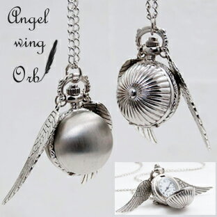 OMBB880【★SALE!!】【【Angel wing Orb 宝玉オーブ天使の翼 ネックレス時計 懐中時計】クオーツ式ペンダントウォッチ懐中時計ネックレスペンダント時計ゴシックロリータゴスロリナースウォッチ天使の時計エンジェル 素敵 ステキ 可愛い かわいい おしゃれ.