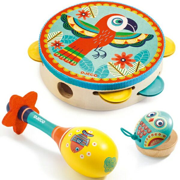 DJECO ジェコ　楽器3種（タンバリン・マラカス・カスタネット）　楽器玩具 音楽 木のおもちゃ 木製 子供 誕生日プレ…