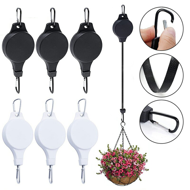ガーデンプーリーフック 植物滑車 3PC ブラック 調整可能植物ハンガー 屋内屋外伸縮可能懸垂植物フック..