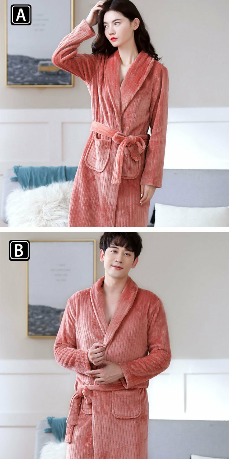 バスローブ ネグリジェ ルームウェア ペアガウン フランネル フラノ パジャマ メンズ レディース ロング丈 厚手 暖かい 春秋冬 長袖 サウナ 風呂上がり もこもこ ホテル カーディガン 男性用 女性用 大きいサイズ 部屋着 寝巻き 単品売り