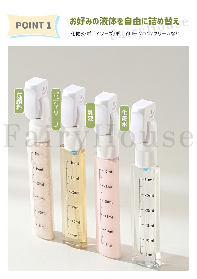 【10%OFFクーポン配布中！】4in1トラベルボトル ロック付き 再充填可能 圧縮容器 ...