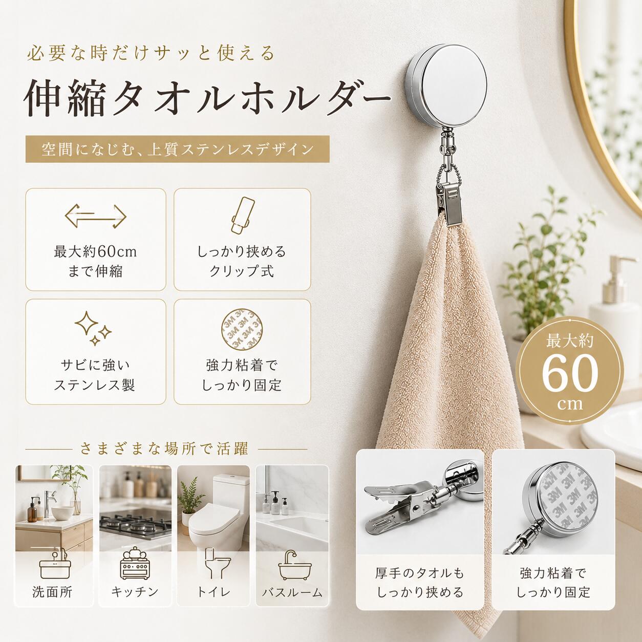 樂天商城 - 【クーポン利用で13%OFF】 タオル掛け タオル収納 手洗い タオルハンガー タオルクリップ 伸縮リール 紛失防止 リール クリップ 多機能 帽子クリップ ハンカチクリップ 落下防止 吊り下げ収納 送料無料 キッチン 浴室 バスルーム お風呂 洗面所