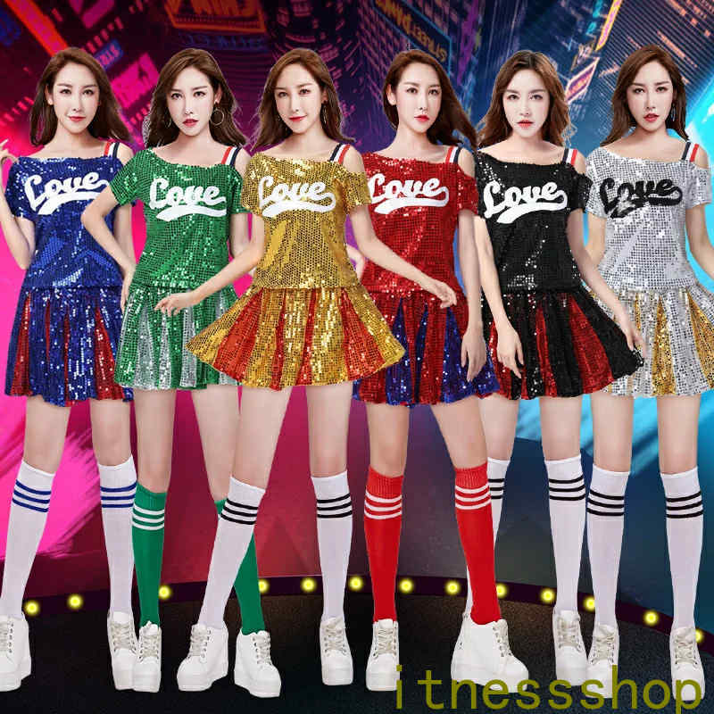 新生活 ギフト チアガール衣装 上下セット ダンスウェア サッカー 半袖 ダンス衣装 tシャツ スカート カジュアル ステージ衣装 レディース 6COLORS入荷 2type 女性用