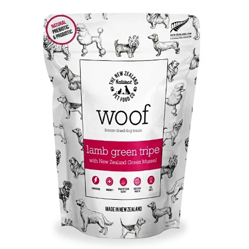 【犬の無添加おやつ】ラムグリーントライプ with 緑イ貝 40g woof ワフ フリーズドライ 安心安全 ニュージーランド おやつ ご褒美 トッピング 天然酵素
