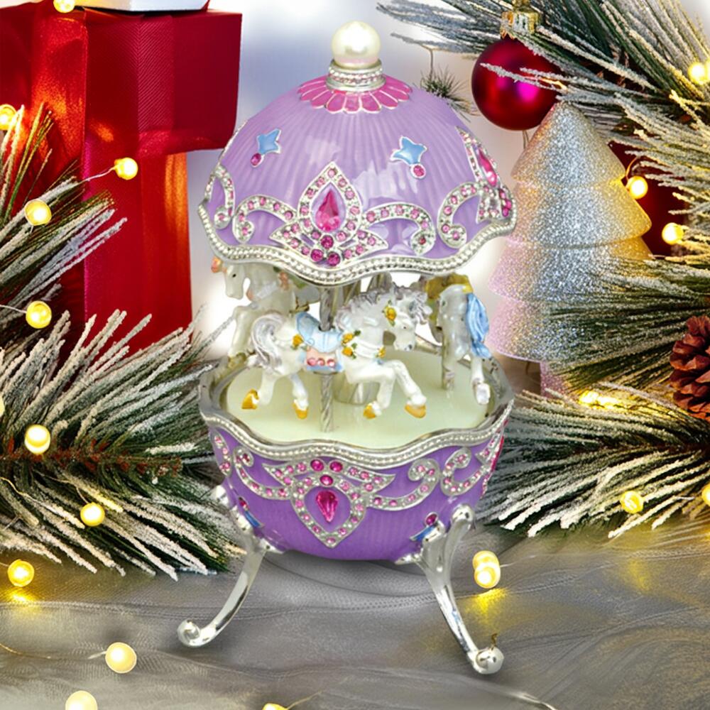 【YA715C】 ピューター オルゴール メリーゴーランド 曲目:星に願いを 18弁パープル 誕生日 プレゼント 可愛い かわいい ギフト インテリア おしゃれ 木製 記念 オルゴール ニデック Nidec 紫 卵型 小学生 中学生