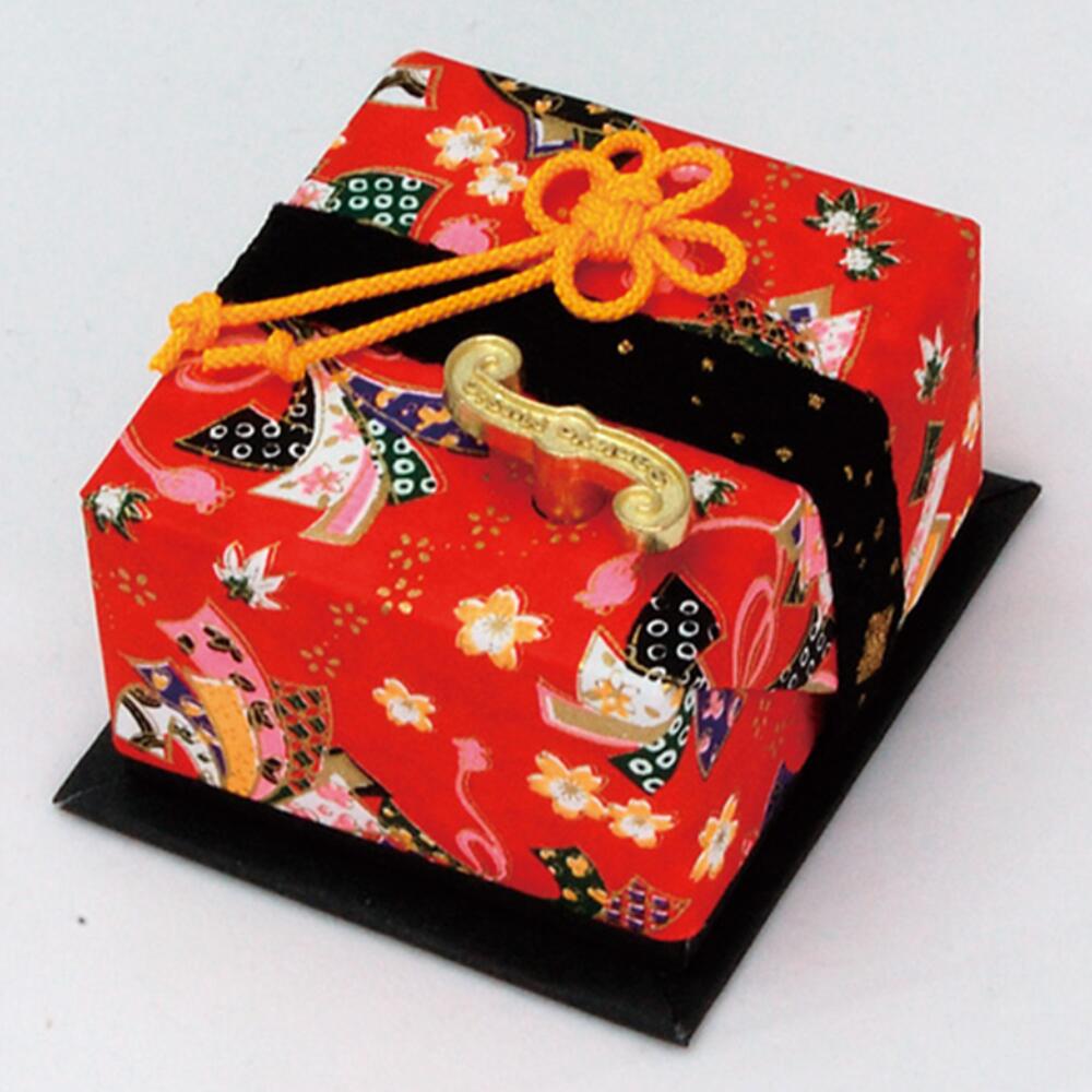 【YA572E】花結び小箱オルゴール ＜のし柄赤地＞18弁（ありがとう メモリー 君をのせて カノン) オルゴ..