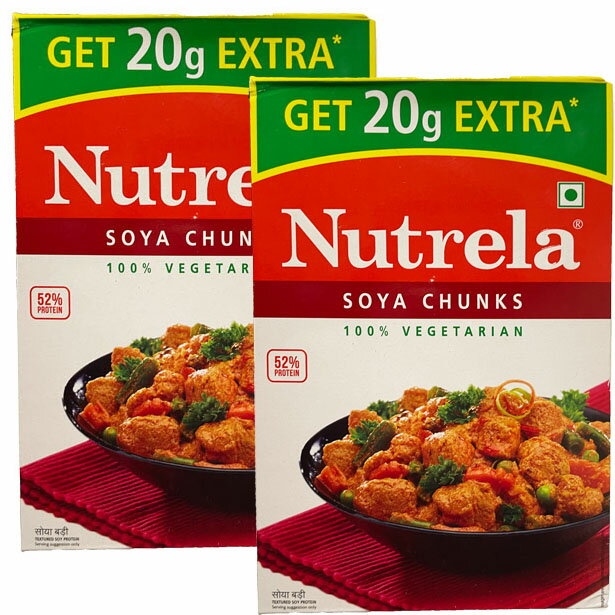 ニュートレラ Nutrela 200g+20g 2箱 大豆チャンクス 1カップのチャンクスに対し3カップの水で浸します。塩ひとつまみを加えて茹でます。冷水でよく洗い　ざるで水けをとります。いろいろなお料理にお肉代わりにお使いいただけます。