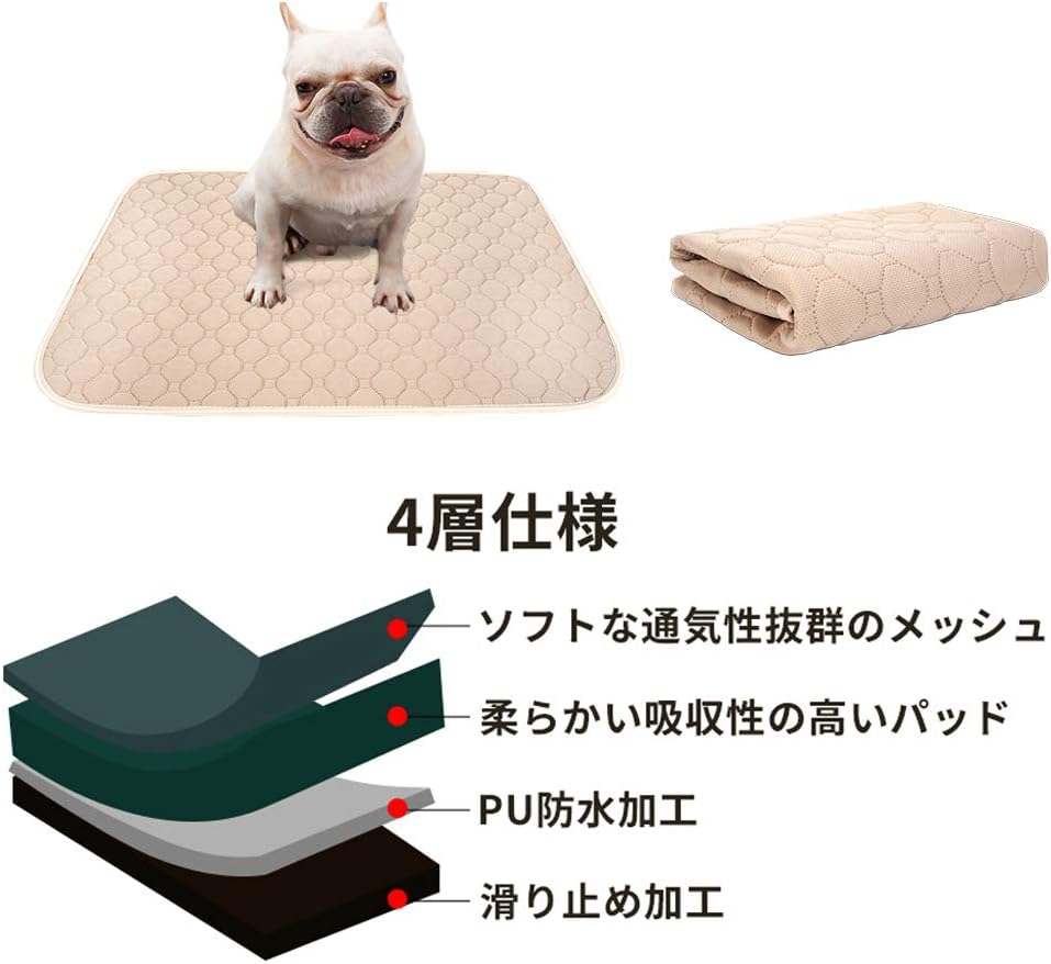 ペットシーツ 洗える 猫 犬用 おしっこパッド ペット用 トイレ下敷きマット ポリエステル 速乾 洗える 脱臭 抗菌 洗濯機洗い 一度オシッコをしても30～60秒で吸収され表面はいつもサラサラ 。紙のシーツのような交換の手間が省けます。 汚れや傷つきも防止し 3