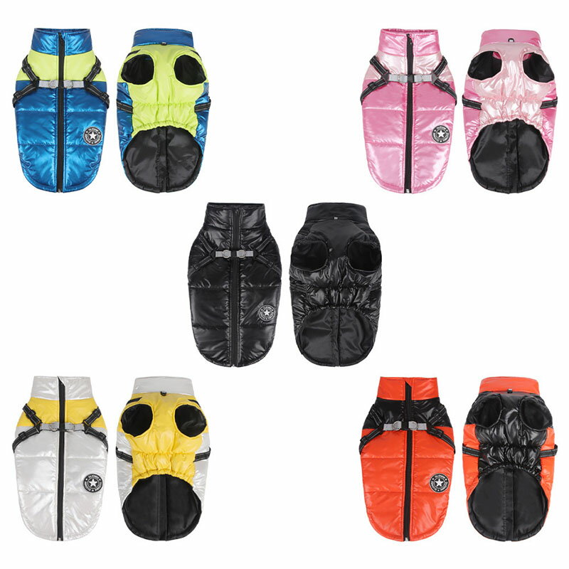 犬の服 ダウン ジャケット コート 秋冬 小中型犬 防水 ふわふわ ベストハーネス一体型 おしゃれ 暖かい..