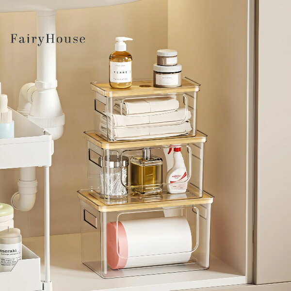 【無料送料】木目蓋付き 大容量 透明 収納ボックス 食品保存 キッチン 収納 ボックス | ごみ袋 ストッ..