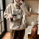 【送料無料】ショート丈スタンドカラーコートアウター コート レディース チェック ムジ ファッション ナチュラル 冬 秋 スタンドカラー 2WAY大きいサイズ ...
