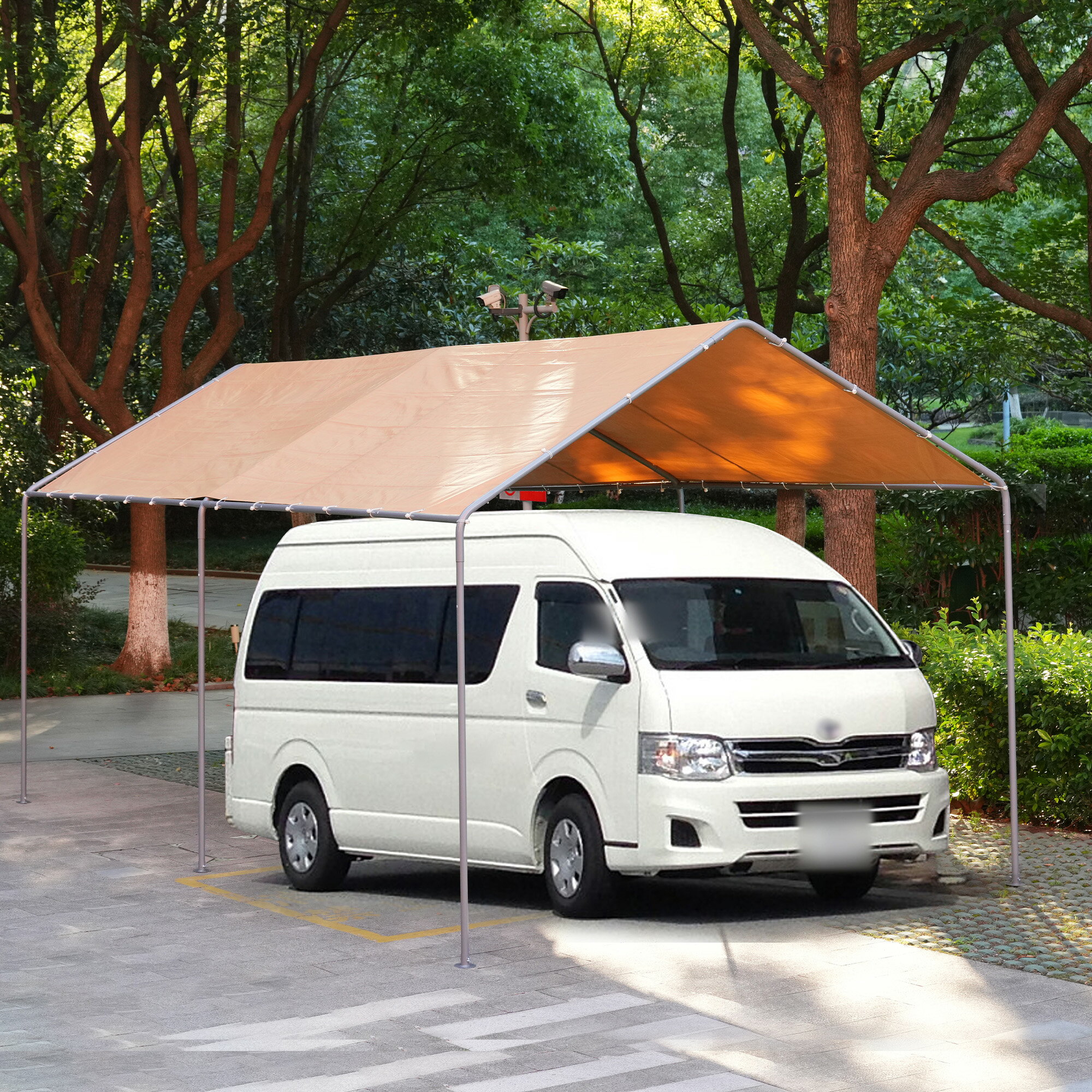 乐天商城 - 【UPF50+UVカット&防雨】テント 車庫テント ガレージテント 車庫 お祭り 倉庫 奥3m×幅6m×高さ2.82m ガレージテント カーポート 軽自動車用 大型 車 駐車 スチール製 頑丈 仮設倉庫 タープテント