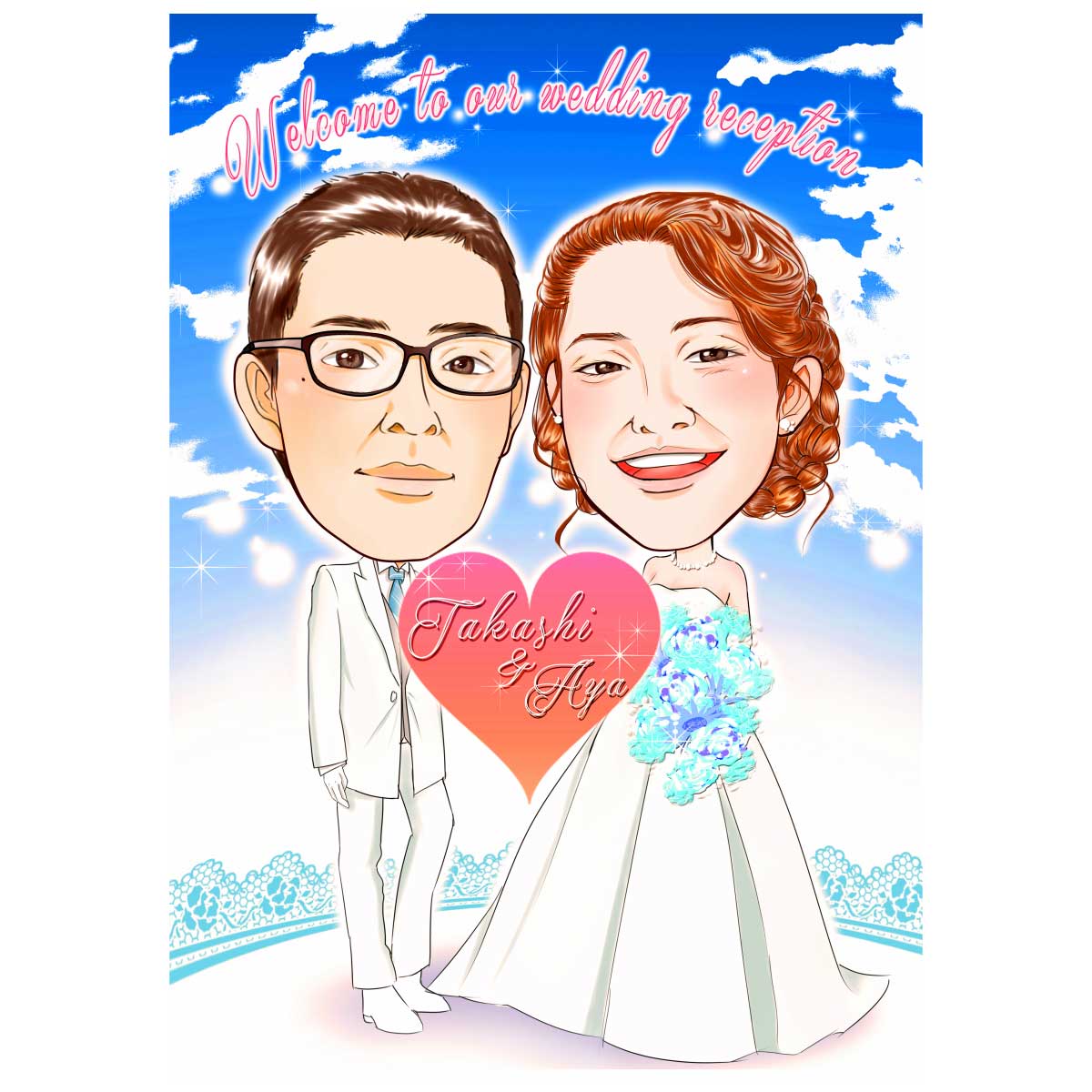 人気満点 スーパーsale 似顔絵ウェルカムボードブライダル似顔絵 キラデジタッチ ウェディング 結婚 挙式 披露宴 新郎 新婦 サプライズ 結婚式にゲストを迎える世界で１枚の似 Krusik Rs