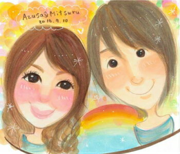 似顔絵プレゼント【送料無料】誕生日のお祝い【ふんわりタッチ】(カップル 彼氏 彼女 妻 夫 子供 家族 父 母 両親 色紙 ポエム)大切な日に世界で1枚だけの似顔絵