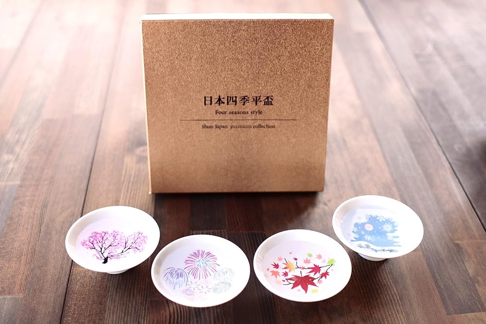 丸モ高木 冷感日本四季平盃揃酒器 日本 盃日本酒 冷酒盃 贈り物 温度 変化【I-6】