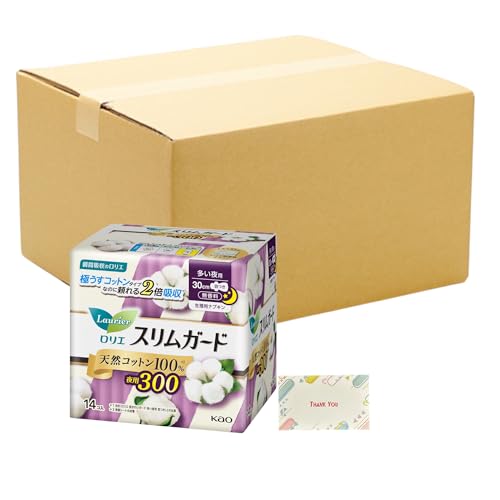 ロリエ スリムガード 天然コットン100パーセント 多い夜用300 14コ入 + Kunutonnオリジナルロゴ入りe おまけ付