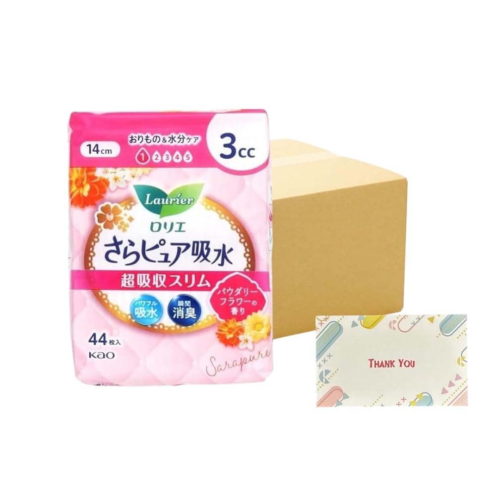 花王 ロリエ さらピュア吸水 超吸収スリム 3ccフラワー 44枚 パンティーライナー +Kunutonnオリジナルロゴ入りeおまけ付