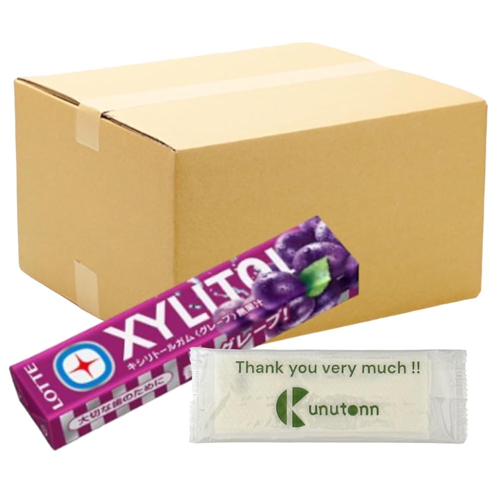 【まとめ買い 60個セット】ロッテ キシリトール キシリトールガム グレープ 14粒+ Kunutonnオリジナルロゴ入りeおまけ付