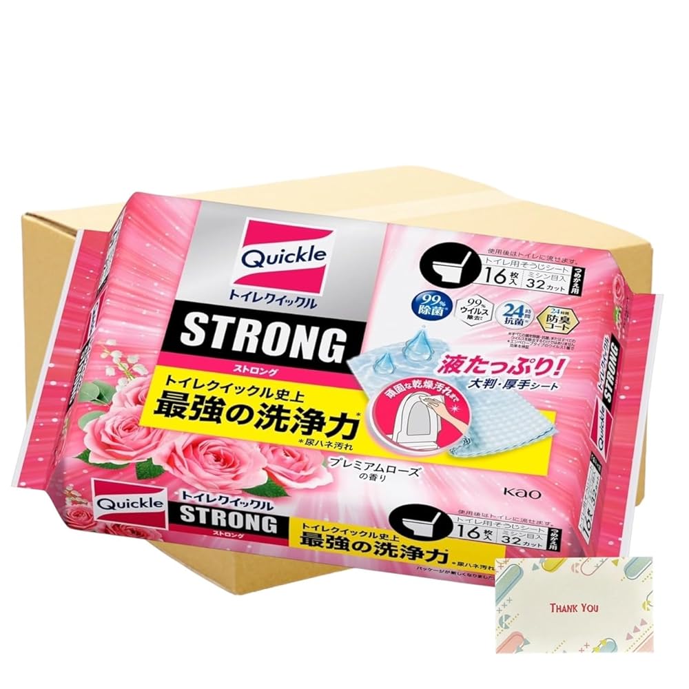 【まとめ買い 個セット】 花王 クイックル トイレクイックル ストロング トイレ用掃除シート プレミアムローズの香り 詰め替え 16枚入り