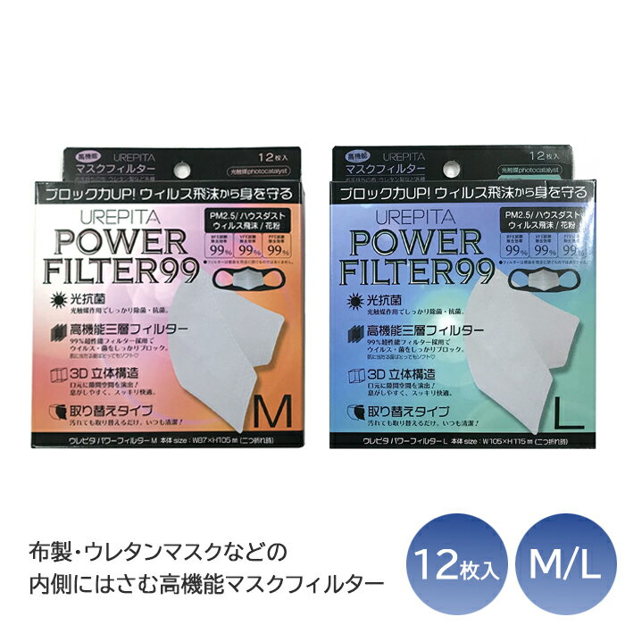 12枚入り 3箱セット UREPITA POWER FILTER99 Mサイズ Lサイズ 高機能マスクフィルター インナーマスク マスクシート 取り替えシート マスク用フィルター 不織布