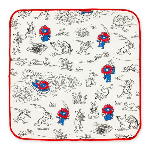 【公式】ミャクミャク×鳥獣戯画 たおるはんかち EXPO2025 日本製 ガーゼ×タオル生地 タオルハンカチのサムネイル