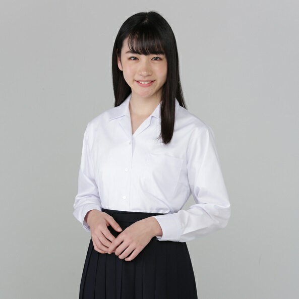 長袖 女子ブラウス 白 ポリエステル45% 綿55% 開衿 145A-175A 155B-175B