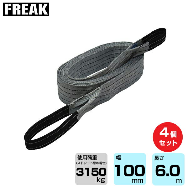 Rakuten - 【まとめ買い】4個セット FREAK CEベルトスリングE型 使用荷重3150kg 幅100mm 長さ6m (65511) | フリーク トラック 吊具 4本 スリングベルト 荷吊りベルト ロープ 運搬 バンド 玉掛け 荷役 吊り上げ 持ち上げ ベルトスリング 運搬ベルト 工事用品 ナイロンスリング |