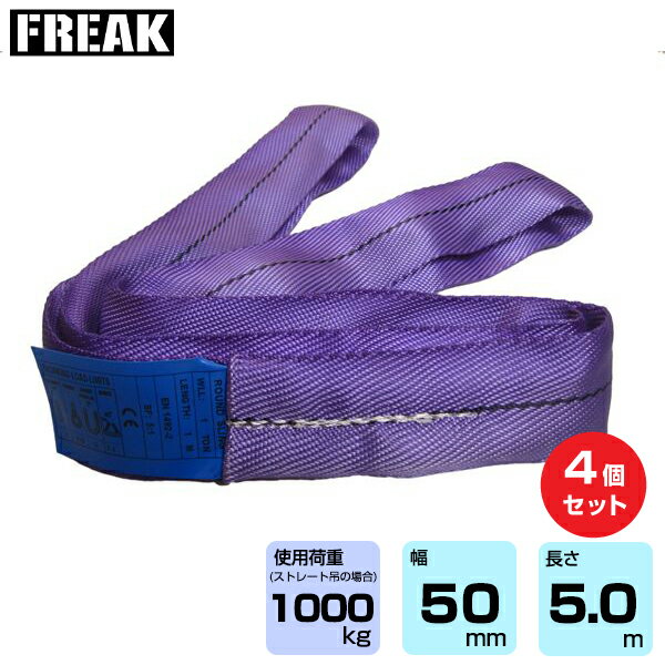 【まとめ買い】4個セット FREAK CEラウンドスリングN型 使用荷重1000kg 幅50mm 長さ5m (65624) | フリーク トラック 吊具 4本 スリングベルト 建設現場 重機ベルト クレーン バンド 玉掛け 荷役 吊り上げ 持ち上げ ベルトスリング 運搬ベルト 工事用品 ナイロンスリング |