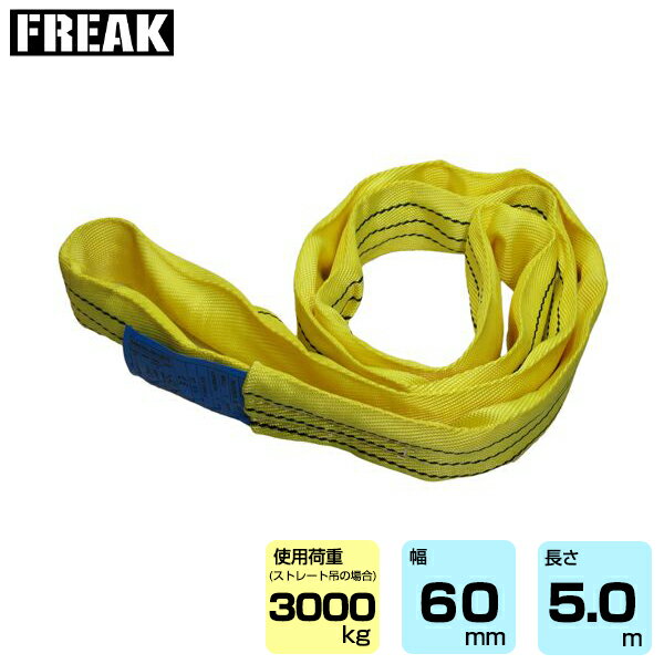 【SS期間中 P2倍】FREAK CEラウンドスリングN型 使用荷重3000kg 幅60mm 長さ5m (65634) | フリーク トラック 吊具 スリングベルト 建設現場 重機ベルト クレーン バンド 玉掛け 荷役 吊り上げ 持ち上げ ベルト ベルトスリング 運搬ベルト 工事用品 工事 工具 林業|