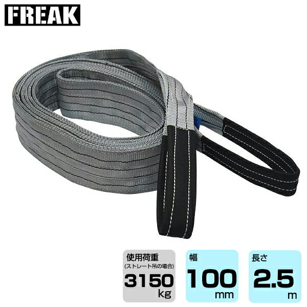 FREAK　CEベルトスリングE型 使用荷重3150kg 幅100mm 長さ2.5m (65743) | フリーク トラック 吊具 スリングベルト 建設現場 重機ベルト クレーン バンド 玉掛け 荷役吊り上げ 運搬 吊り上げ 持ち上げ ベルト |
