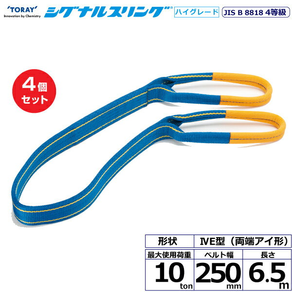 【まとめ買い】4個セット 東レインターナショナル シグナルスリングHG SG4E 両端アイ形 10ton 幅250mm 長さ6.5m (40358)| トラック 吊具 スリングベルト 建設現場 重機ベルト クレーン 玉掛け 荷役 吊り上げ ベルトスリング 運搬ベルト 工事 工具 林業 道具 ナイロン |