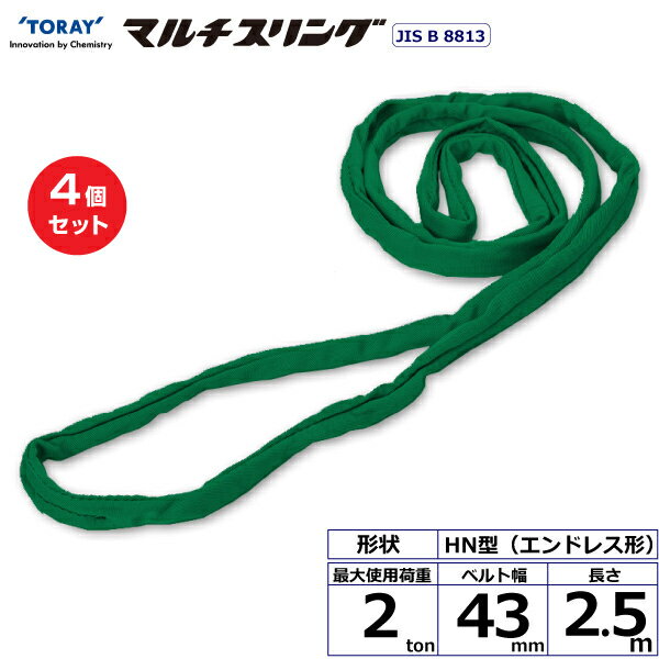 【まとめ買い】4個セット 東レインターナショナル シライマルチスリング HN エンドレス形 2ton 幅43mm 長さ2.5m (41542)| トラック 吊具 スリングベルト 建設現場 重機ベルト クレーン 玉掛け 荷役 吊り上げ ベルトスリング 運搬ベルト 工事 工具 林業 道具 ナイロン |