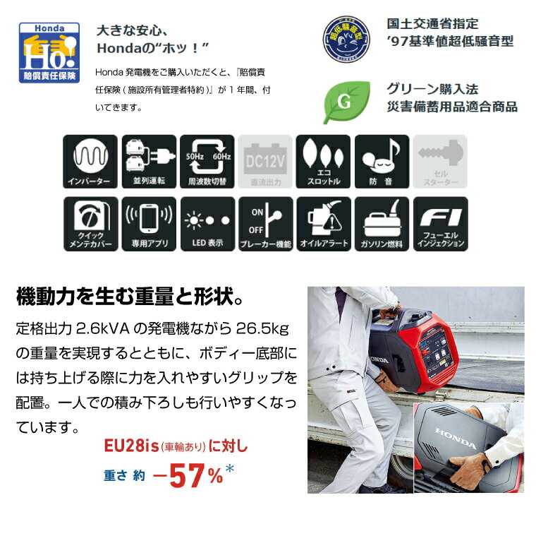 �ڼ־��Ϥ��ۥۥ�� HONDA ������ ����С�����ȯ�ŵ� (��ʽ���2.6kVA) EU26iJ (����:26.5kg) | ������Ÿ� ���Ŵ� �ҳ��к� ���� AC�Ÿ� ������ȯ�ŵ� ���� �Ų� ������ �����ȥɥ� ����� �Хåƥ꡼ ȯ�ŵ� �Ͽ� �ɺ����� |