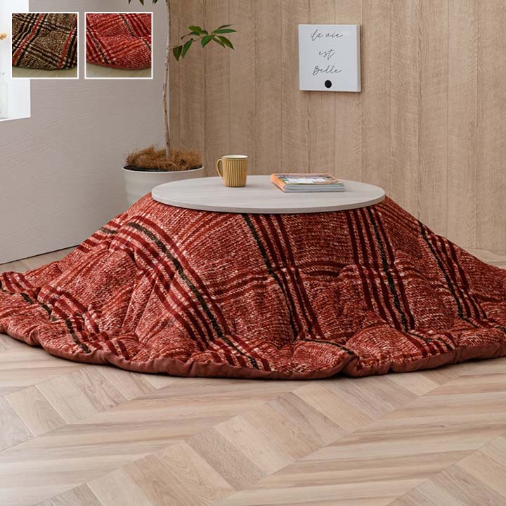 イケヒコ こたつ布団 円形 洗える シンプル チェック柄 約220cm (CREA220)