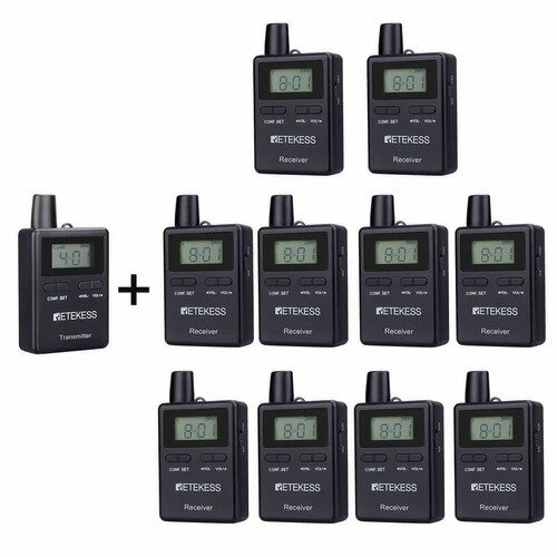 【SS期間中 P2倍】Retekess ツアーガイドシステム TT109 (一方向送信機×1台＆受信機×10台セット) | ツアーガイド FMランスミッター レテケス 小型 コンパクト 案内 誘導用 現地ツアー マイク付 携帯便利 防災用 アウトドア 観光ガイド |