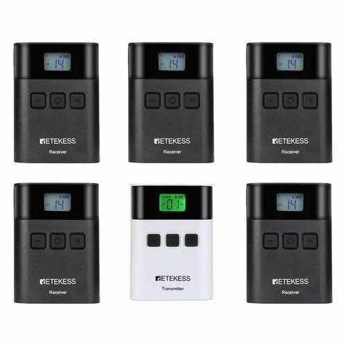 Retekess ツアーガイドシステム TT122 (一方向送信機×1台＆受信機×5台セット) | ツアーガイド FMランスミッター レテケス 小型 コンパクト 案内 誘導用 現地ツアー マイク付 携帯便利 防災用 アウトドア 観光ガイド 無線機 送信機 受信機 業務用 無線 ガイド 防災グッズ |