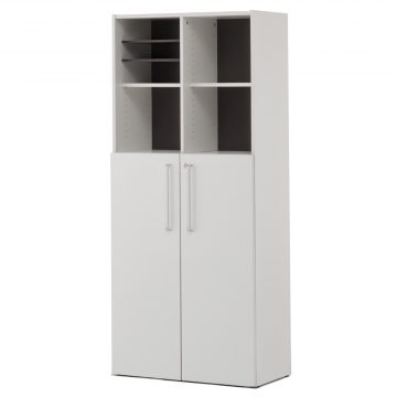 アール・エフ・ヤマカワ プリーマIII 木製格子型シェルフ2列5段 ホワイト共通扉付 グレーIIバック (重..