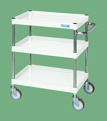 ※イラストはイメージです。 自動車整備工場、製造・工場ライン、研究室・ラボ、建築・建設現場、医療機関（手術室等）、物流・倉庫業、美容・理容室、DIY工房・個人ガレージなど様々な場所で使用されています。まとめ買いをご検討はお気軽にご相談ください！※返品について【メーカー】サカエオリジナルブランド【特長】ボルトレスで組立簡単。棚板を逆さにするだけで、皿型・フラット型と組み替えることができます。油に強く床面に跡がつきにくいナイロンウレタン車を採用。【仕様】●外寸：W600×D400×H740mm●均等耐荷重：150kg●本体色：パールホワイト●質量：13kg●キャスター：100φナイロンウレタン車●段数：3●支柱：クロムメッキ25.4φ、棚板調整ピッチ25mm●改正RoHS10物質対応●G購入法：○●お届け時の商品状態：お客様組み立て品【検索用ワード】 工具 収納 ガレージ 整理 工場 効率化 作業スペース 確保 移動式 ラック 金属製 シェルフ 収納ワゴン メンテナンス用作業台 工具 散らかる 作業台 収納 整備道具入れ 業務用