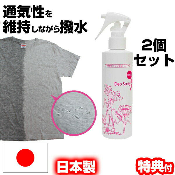 2本セット 汗ジミ防止スプレー Deo Spray デオスプレー 無香料 日本製 撥水スプレー 汗染み防止スプレー 汗しみ防止スプレー 汗染み対策スプレー 汗ジミ防止加工 コーティング 撥水 汗染み対策 衣類撥水スプレー 脇汗対策 撥水コート