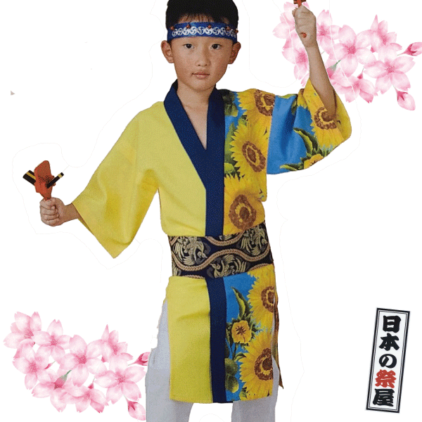 おどり子供袢天　祭 祭り よさこい 踊り 法被 袢天 長袢天 こども