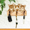 ★ P3倍7/13〜7/15日限定★ キーハンガー 木製 ネコ猫ねこ キーフックハンガー アクセサリーハンガー 3本フック メープル 国産MDF おしゃれ 国産...