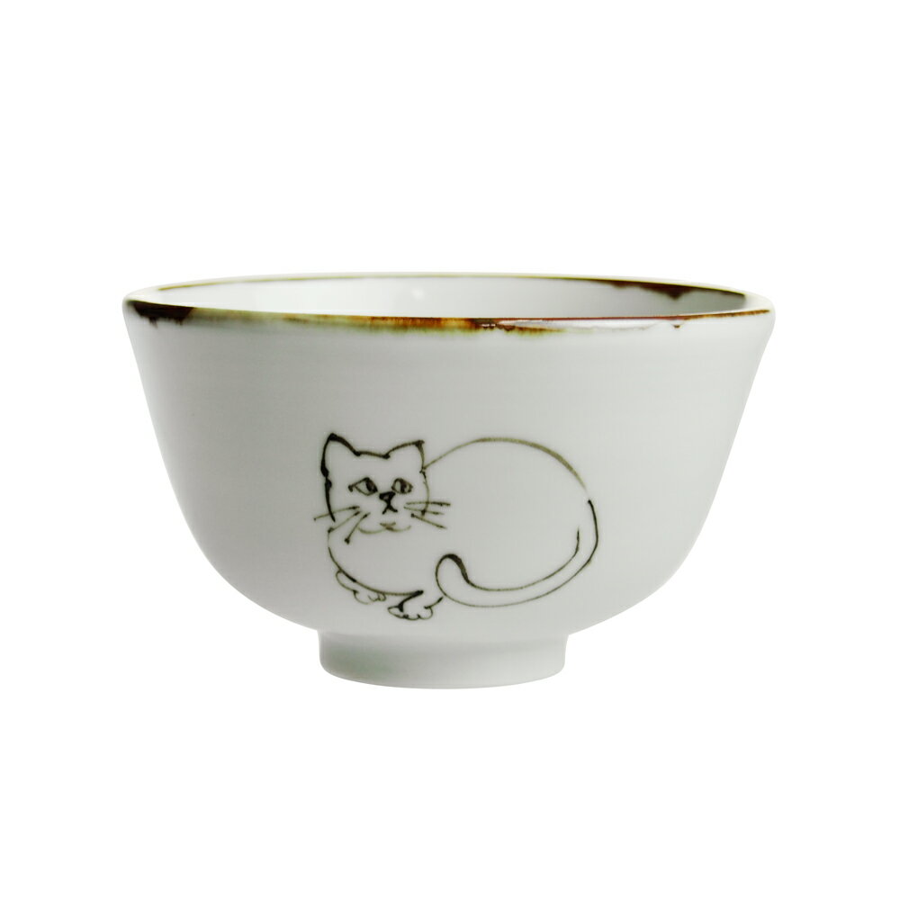 内村七生 白猫 茶碗（ねこ飯碗）【※手描きのため画像のものと細部が異なります※】