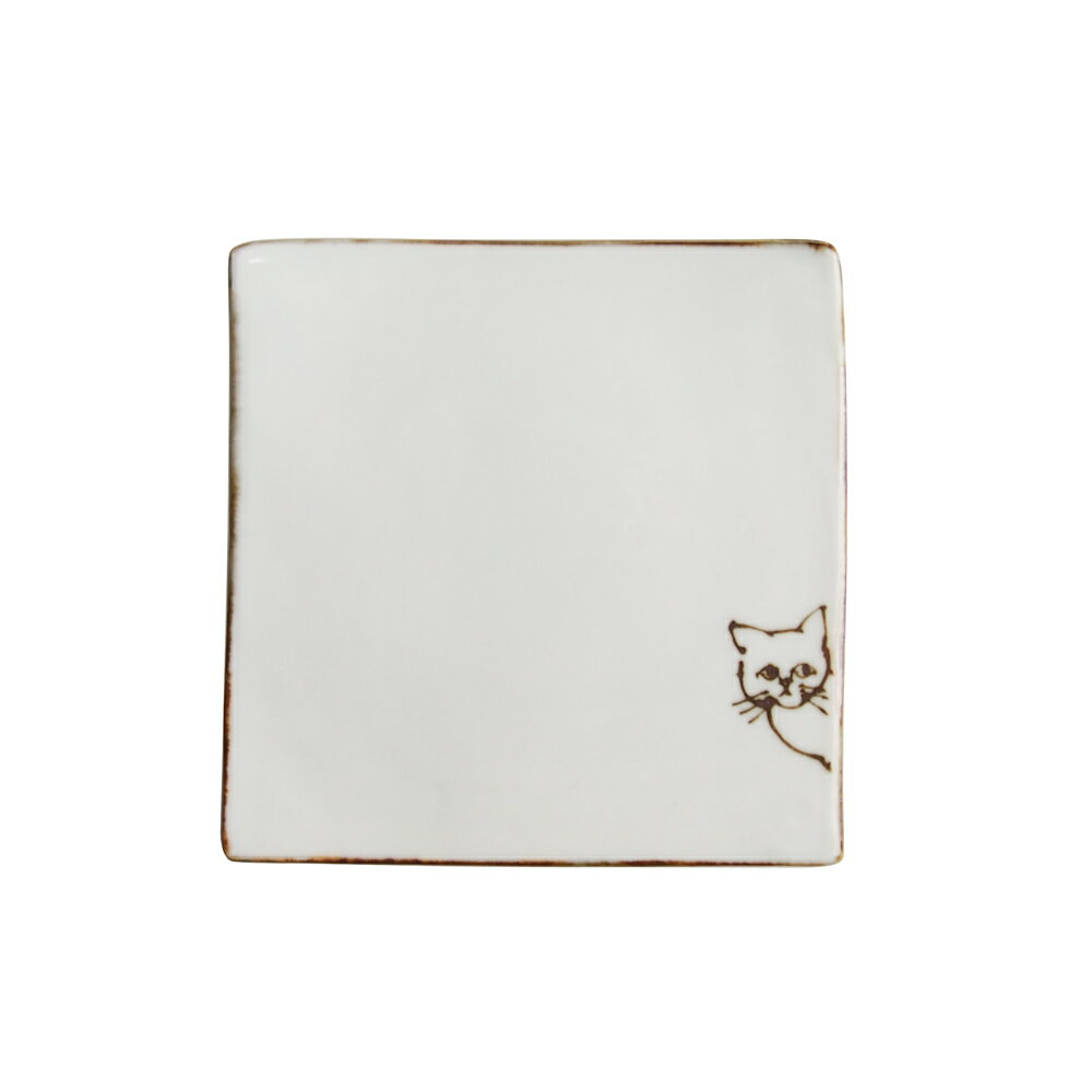 内村七生 白猫 正角小皿【※手描きのため画像のものと細部が異なります※】
