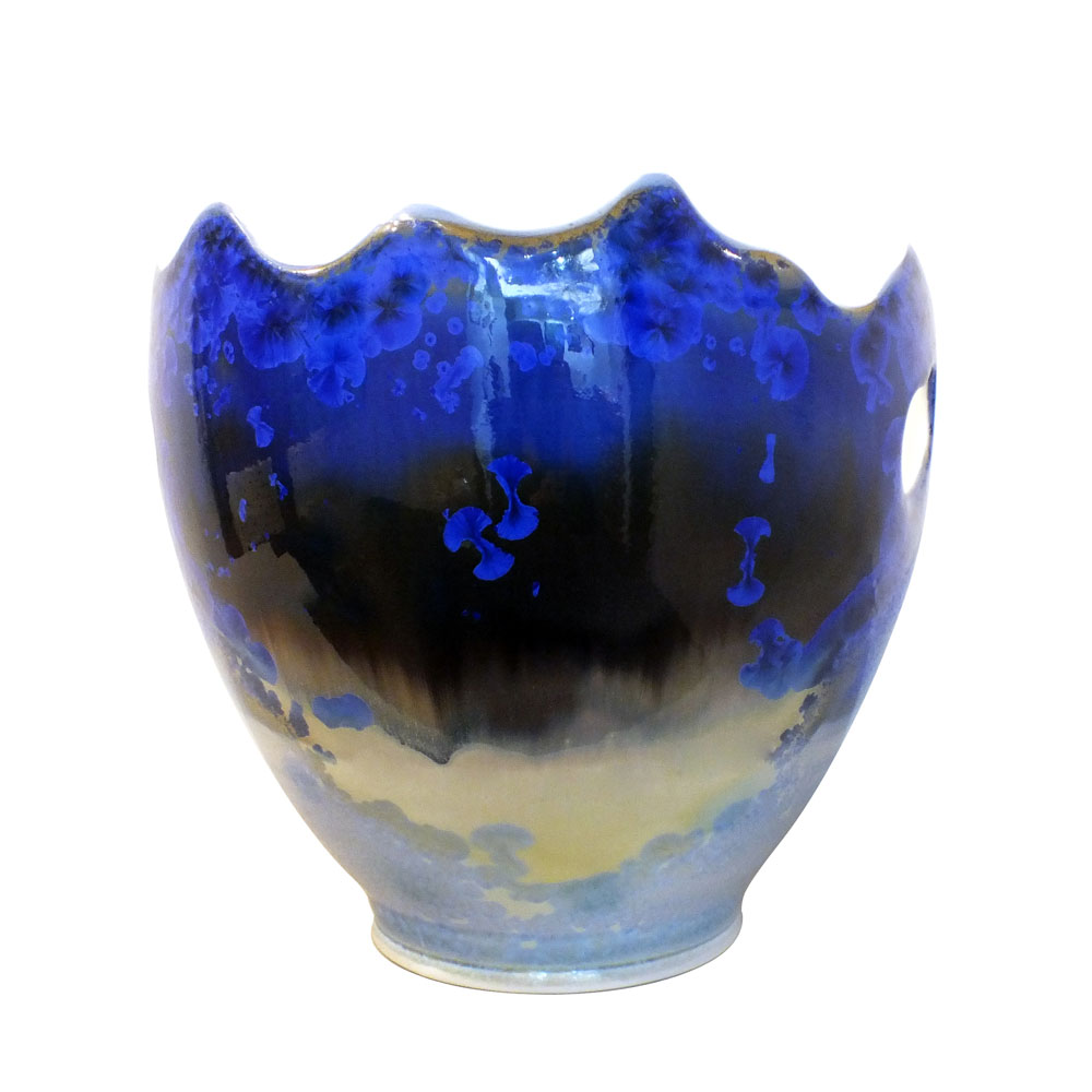 マイセン (Meissen) 花瓶（装飾植木鉢） ウニカート 金彩 青結晶釉（クリスタル・グラズーワ） ジャルディニエール #268/97 1997年作