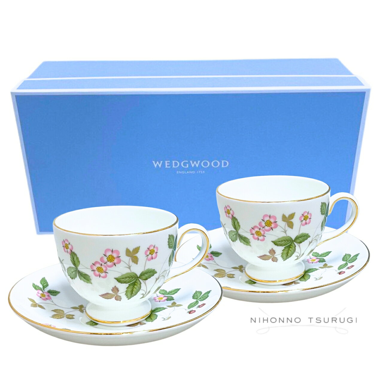  ウェッジウッド (WEDGWOOD) ワイルドストロベリー ティーカップ＆ソーサー リー ペアセット ブランドBOX付き